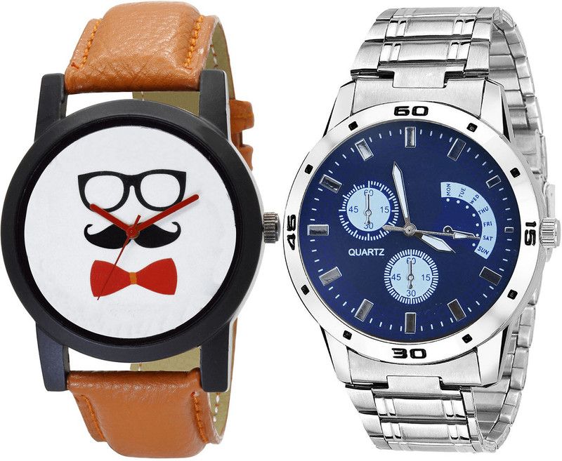 combo watch Analog Watch - For Girls Best Model Beard Style Analogue Brown And Silver Color Boys And Men Watch - B53-B84 (Combo Of 2 )
