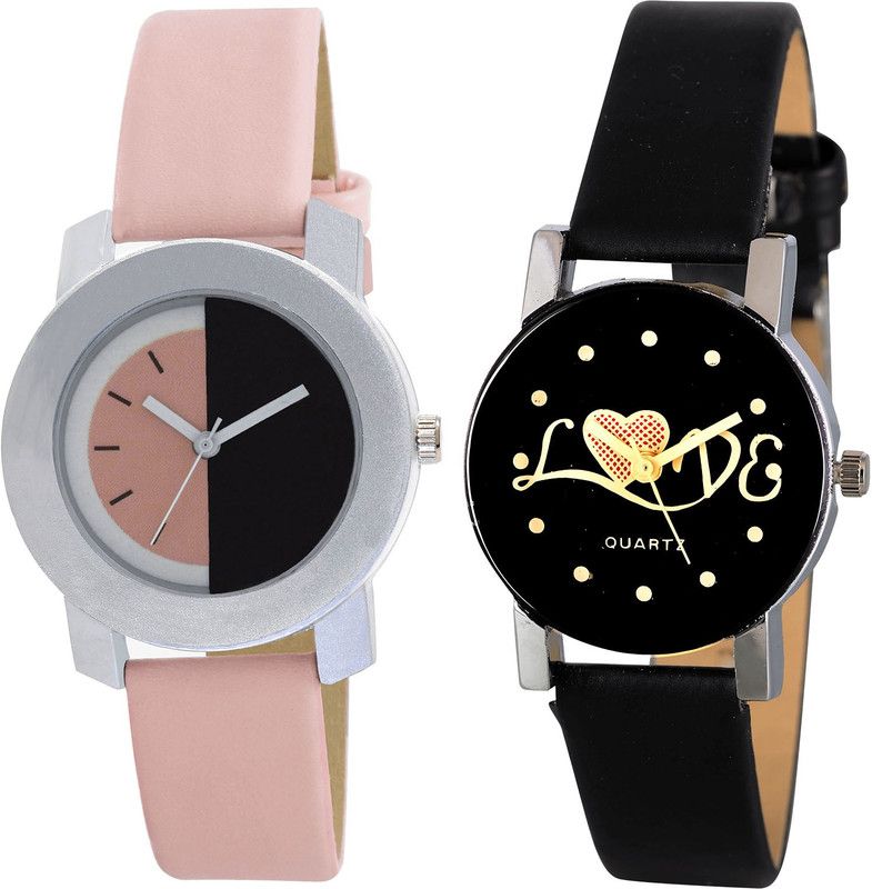 combo watch Analog Watch - For Girls Classical Italian Designer Love Valentine Analogue Pink And Black Color Girls And Women Watch - G400-G390 (Combo of 2 )