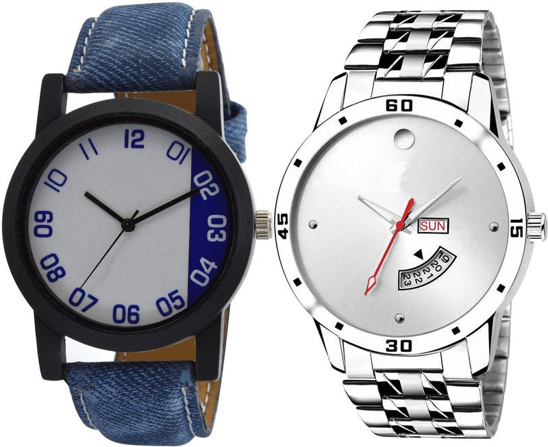 combo watch Analog Watch - For Girls Best Stylish Day And Date Analogue Blue And Silver Color Boys And Men Watch - B40-BL46.103 (Combo Of 2 )