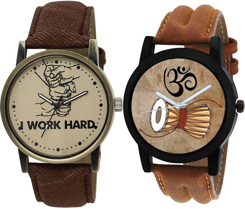 combo watch Analog Watch - For Girls New Fashion I Work Hard And Damru Analogue Brown Color Boys And Men Watch - BL46.29-B25 (Combo Of 2 )