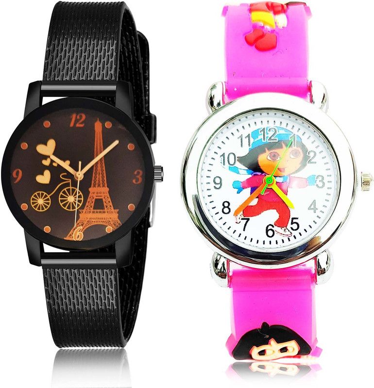 combo watch Analog Watch - For Girls Latest Diwali Bicycle And Dora The Explorer Kids 2 Watch Combo For Girls And Women - G524-GC197