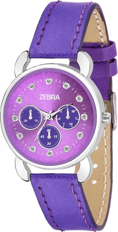 Analog Watch - For Women New Dummy Chronograph Silver Dial Purple Leather Belt Watch For Girls & Women ZB-114P