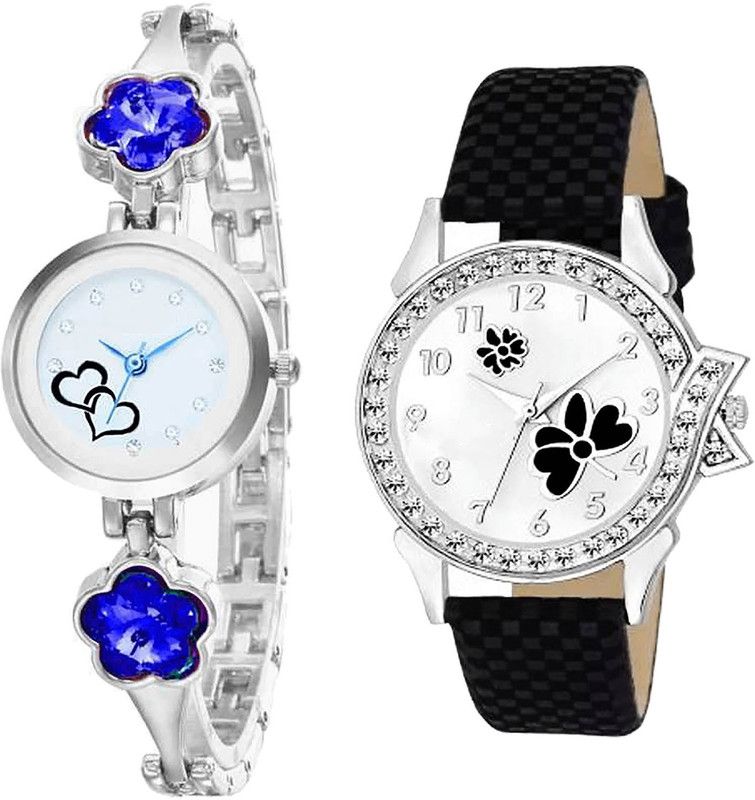 combo watch Analog Watch - For Girls Latest Tread Love Valentine And Flower Analogue Silver And Black Color Girls And Women Watch - G433-G126 (Combo Of 2 )