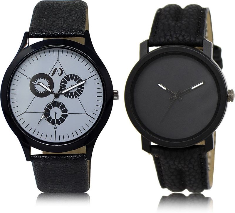 Classic Look Combo Analog Watch - For Couple AD03-LR21 New Designer Black Leather Strap