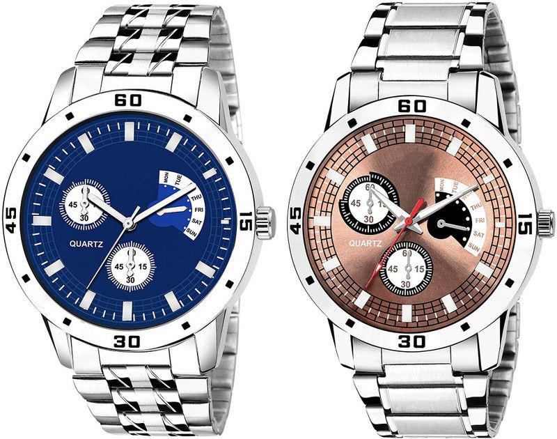 Analog Watch - For Men SWC-118 New Stainless Steel Blue and Brown Dial Combo For Boys