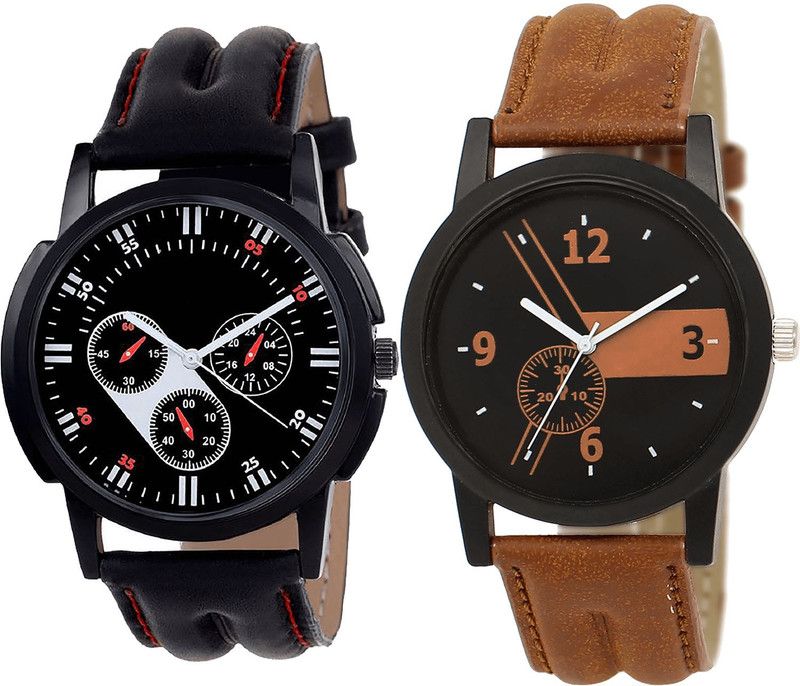 combo watch Analog Watch - For Girls Best Stylish Analogue Black And Brown Color Boys And Men Watch - B104-BL46.1 (Combo Of 2 )