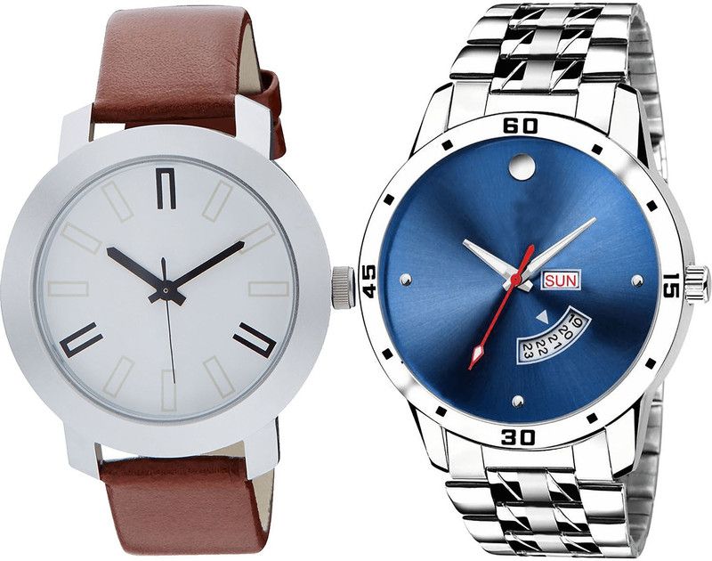 combo watch Analog Watch - For Girls Latest Formal Day And Date Analogue Brown And Silver Color Boys And Men Watch - B44-BL46.105 (Combo Of 2 )