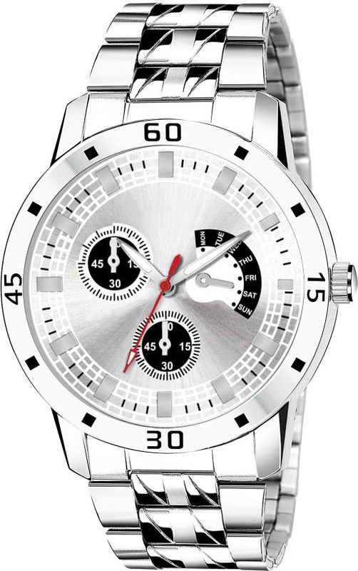 Designer Fashion Wrist Analog Watch - For Men Silver Stil Strap Blue color Two round Desing blue Color for men