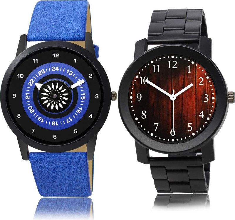 combo watch Analog Watch - For Boys Classical 3D Design Speedometer And Wood Texture Chain Watch Blue And Black Color Boys And Men Watch - B385-B661 (Combo Of 2 )