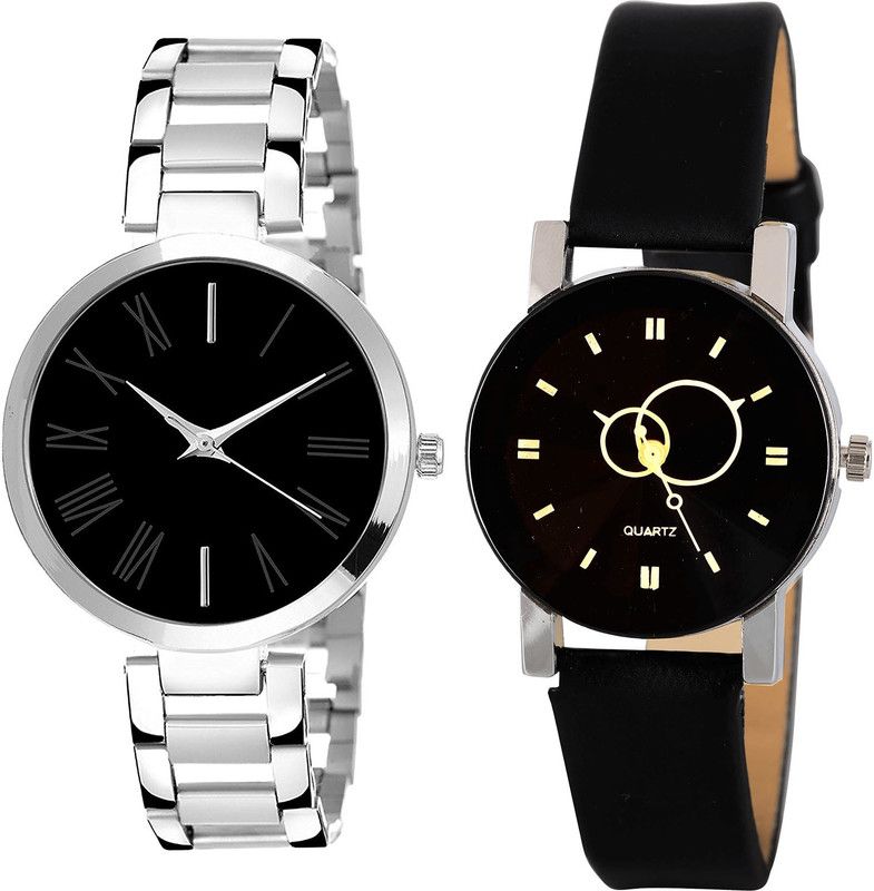 combo watch Analog Watch - For Girls Brand New Professional Geometric Design Analogue Silver And Black Color Girls And Women Watch - G299-G386 (Combo of 2 )