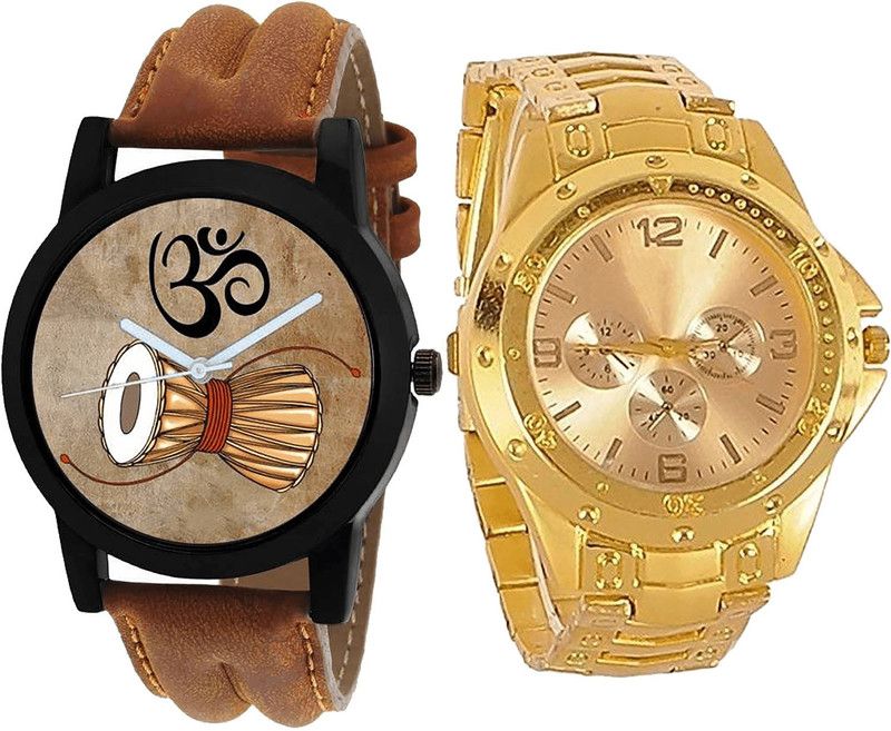 combo watch Analog Watch - For Girls New Designer Damru Analogue Brown And Gold Color Boys And Men Watch - B25-B71 (Combo Of 2 )
