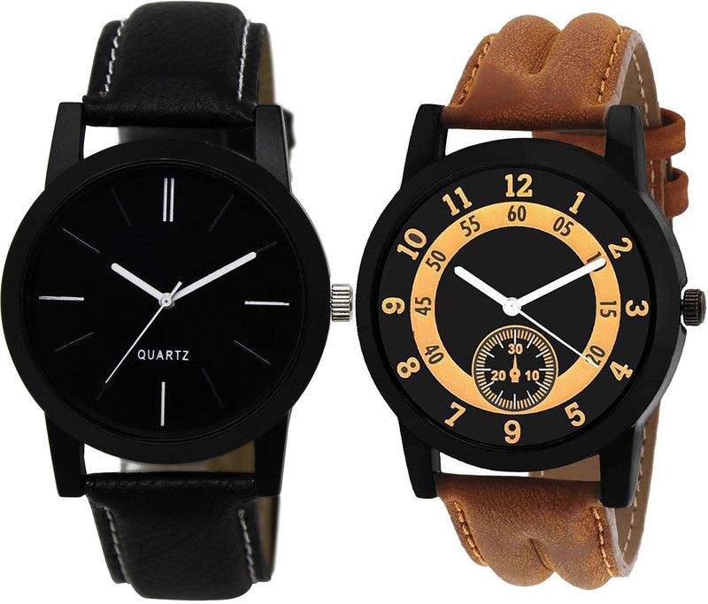 combo watch Analog Watch - For Girls Contemporary Model Love Dad Analogue Black And Brown Color Boys And Men Watch - BL46.5-B14 (Combo Of 2 )