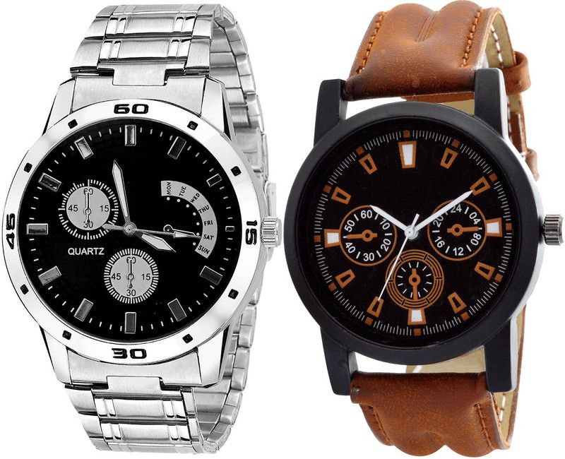 combo watch Analog Watch - For Girls Treading Valentine Analogue Silver And Brown Color Boys And Men Watch - B83-B30 (Combo Of 2 )