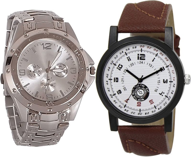 combo watch Analog Watch - For Girls Modish Chronograph Analogue Silver And Brown Color Boys And Men Watch - B72-BL46.11 (Combo Of 2 )