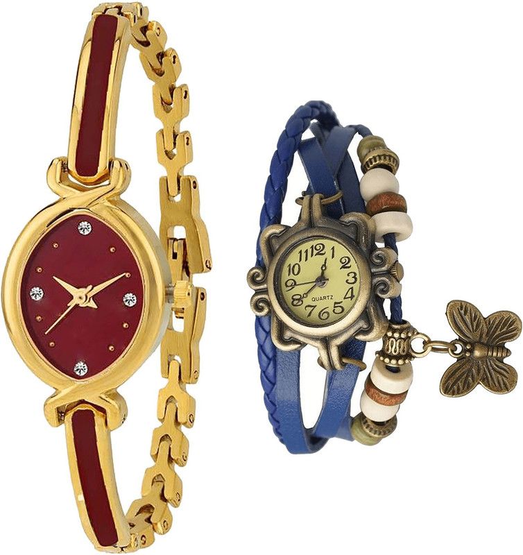 combo watch Analog Watch - For Girls Latest Italian Designer Analogue Gold And Blue Color Girls And Women Watch - G122-G59 (Combo Of 2 )