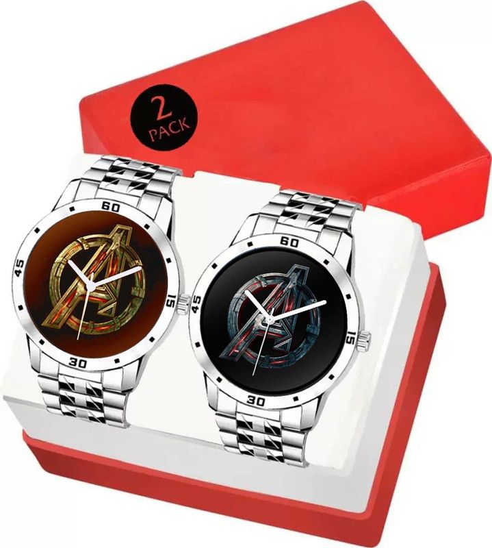 Pack Of-2 Steel Chain New Sport Design Adjustable Length Analog Watch - For Men