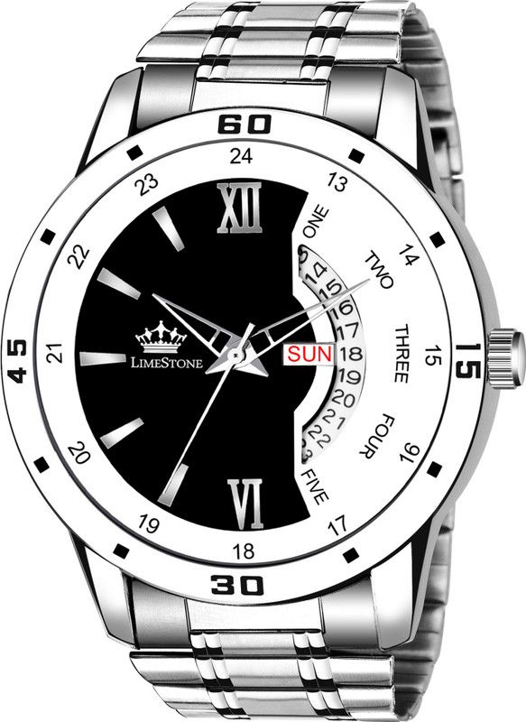 Day and Date Functioning Colored Dial Metal Strap Water Resistant Quartz Analog Watch - For Men LS2885
