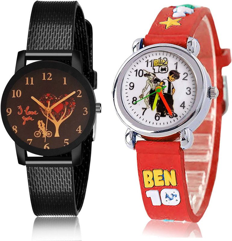 combo watch Analog Watch - For Women Modern Contemporary I Love You And Ben 10 Kids 2 Watch Combo For Girls And Women - G531-GC120