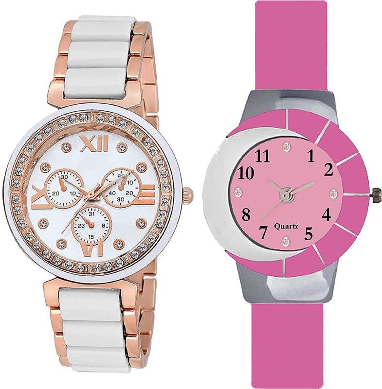 combo watch Analog Watch - For Girls Brand New 3D Design Analogue White And Pink Color Girls And Women Watch - G210-G9 (Combo Of 2 )