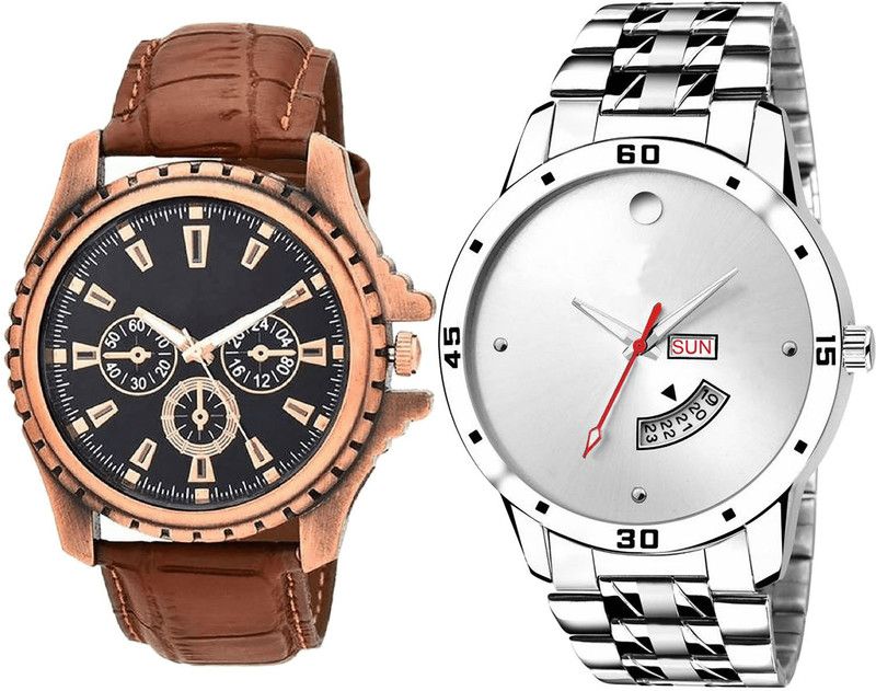 combo watch Analog Watch - For Girls Treading Quartz Day And Date Analogue Brown And Silver Color Boys And Men Watch - B110-BL46.103 (Combo Of 2 )
