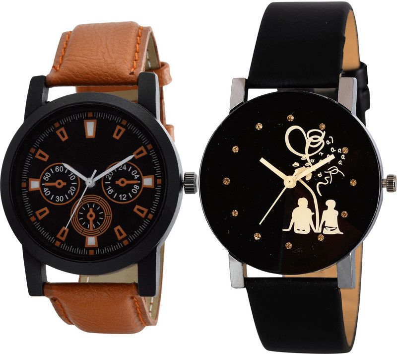 combo watch Analog Watch - For Girls Contemporary Heart Couple Love Analogue Brown And Black Color Boys And Men Watch - B31-B138 (Combo Of 2 )