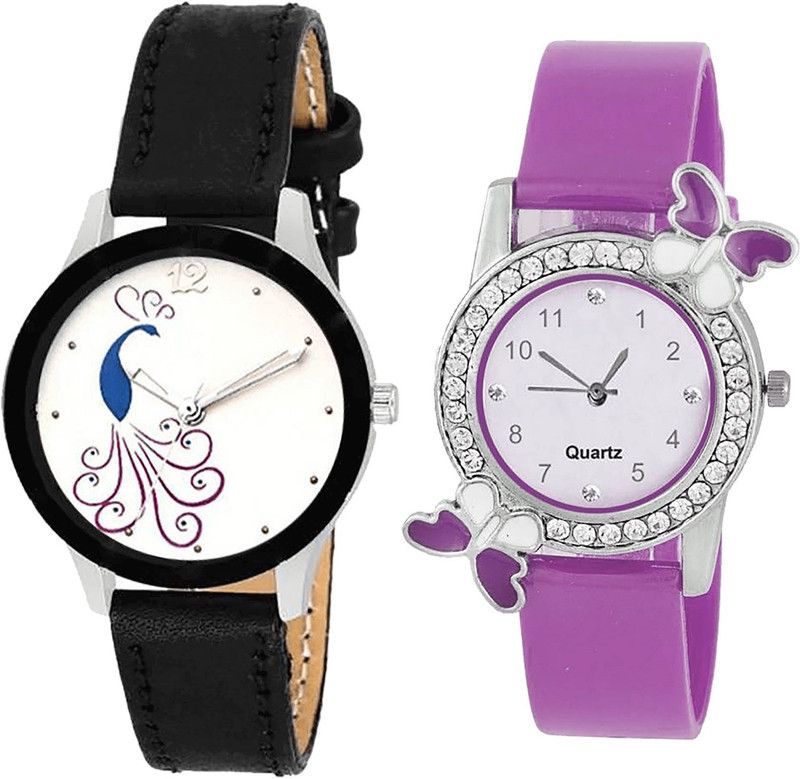 combo watch Analog Watch - For Girls Treading Traditional Peacock And Butterfly Analogue Black And Purple Color Girls And Women Watch - G271-G100 (Combo of 2 )
