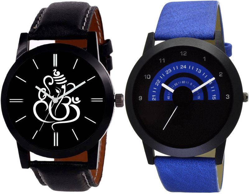combo watch Analog Watch - For Girls Latest Fashion Ganpati Analogue Black And Blue Color Boys And Men Watch - B27-B47 (Combo Of 2 )