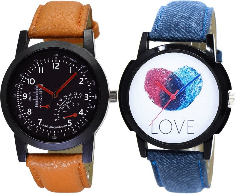 combo watch Analog Watch - For Girls Latest Collegian Love Analogue Brown And Blue Color Boys And Men Watch - B29-B11 (Combo Of 2 )