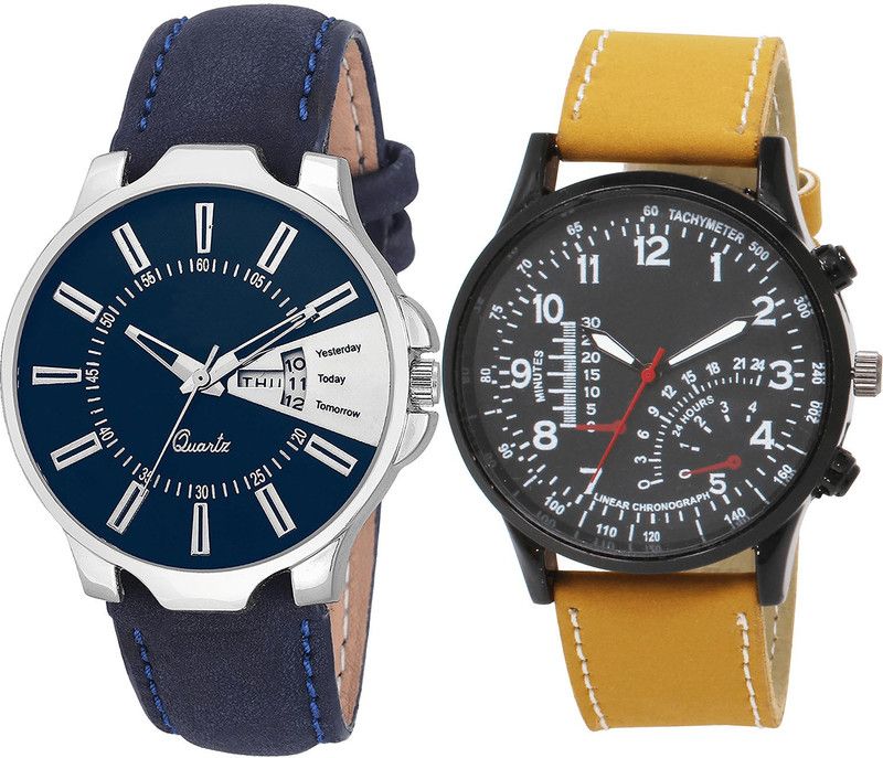 combo watch Analog Watch - For Girls Classical Style Day And Date Analogue Blue And Brown Color Boys And Men Watch - BL46.23-B42 (Combo Of 2 )