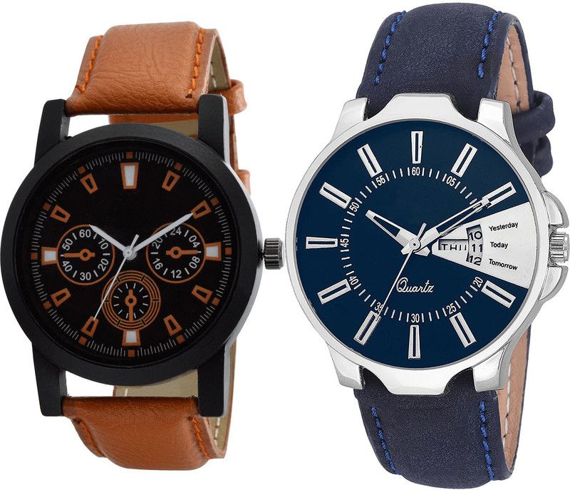 combo watch Analog Watch - For Girls Formal Day And Date Analogue Brown And Blue Color Boys And Men Watch - B31-BL46.23 (Combo Of 2 )