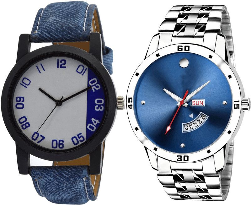 combo watch Analog Watch - For Girls Best Collegian Day And Date Analogue Blue And Silver Color Boys And Men Watch - B40-BL46.105 (Combo Of 2 )