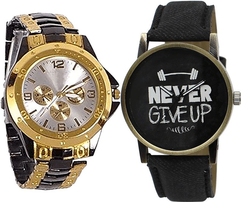 combo watch Analog Watch - For Girls Modern Fashion Never Give Up Analogue Black Color Boys And Men Watch - B73-BL46.27 (Combo Of 2 )