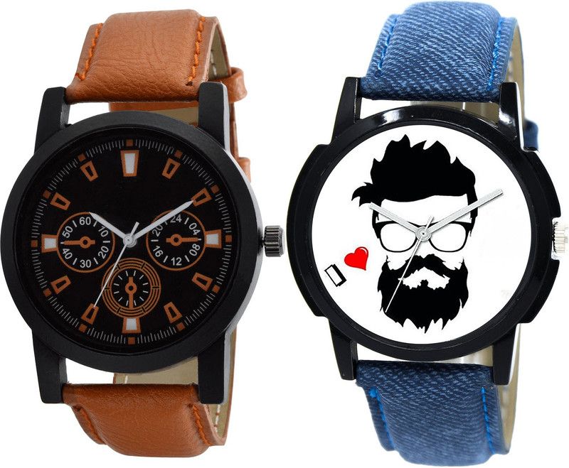combo watch Analog Watch - For Girls Treading Chronograph Beard Style Analogue Brown And Blue Color Boys And Men Watch - B31-B12 (Combo Of 2 )