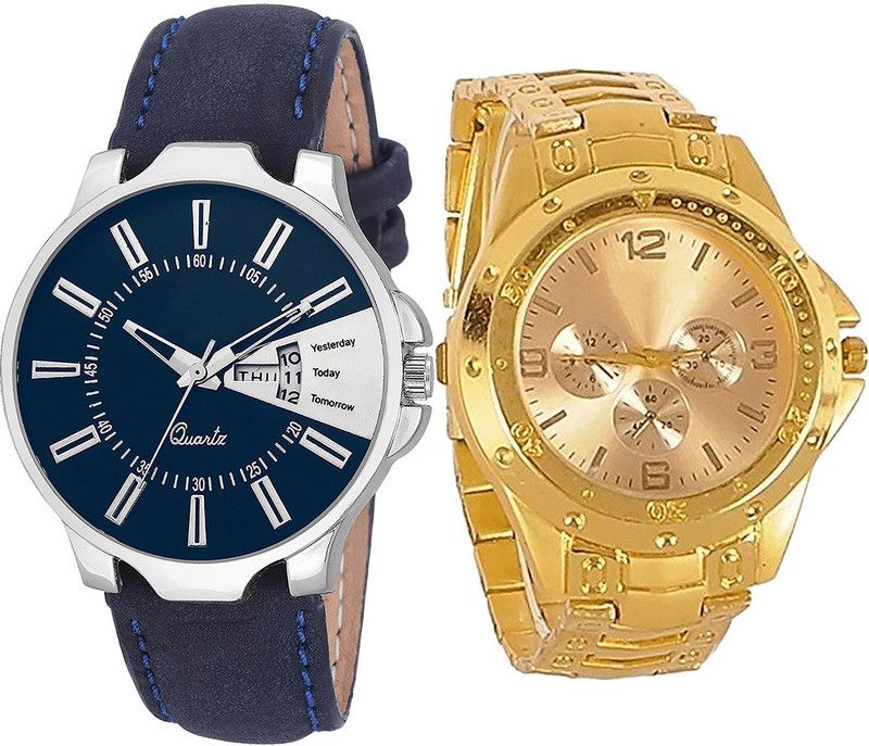 combo watch Analog Watch - For Girls Classical Italian Designer Day And Date Analogue Blue And Gold Color Boys And Men Watch - BL46.23-B71 (Combo Of 2 )