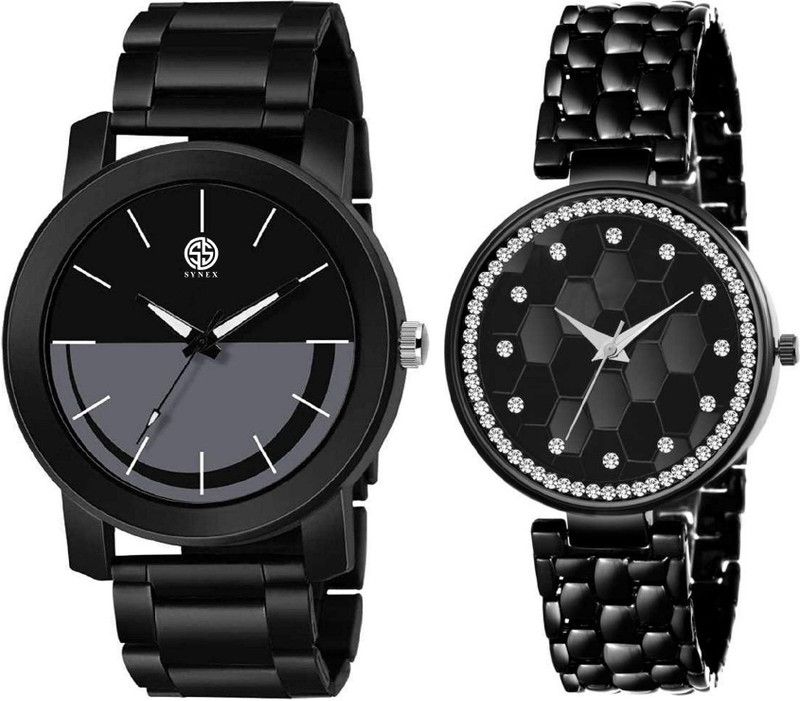 Analog Watch - For Men & Women SC20128|Pack of 2 Couple Combo Stylish and Premium Stainless Black Color
