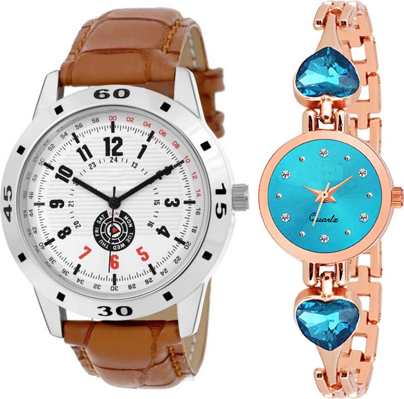 Analog Watch - For Men & Women Combo pack 2 New Stylish SkyBlue Heart Stunned Multicolour Dial Bracelet Watch For Boys & Girls ODC-217