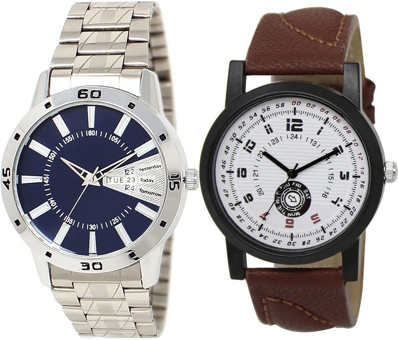 combo watch Analog Watch - For Girls Modern Love Day And Date Analogue Silver And Brown Color Boys And Men Watch - BL46.102-BL46.11 (Combo Of 2 )