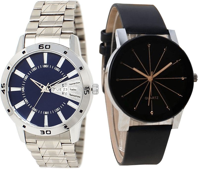 combo watch Analog Watch - For Girls New Gift Day And Date Analogue Silver And Black Color Boys And Men Watch - BL46.102-B51 (Combo Of 2 )