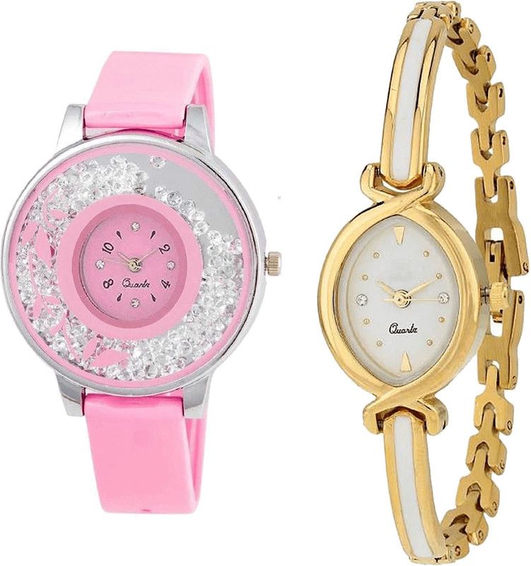 combo watch Analog Watch - For Girls Classical Wrist Flower Analogue Pink And Gold Color Girls And Women Watch - G88-G123 (Combo Of 2 )