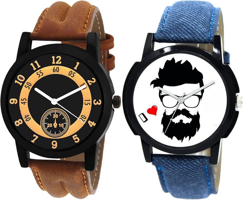 combo watch Analog Watch - For Girls Contemporary Gift Beard Style Analogue Brown And Blue Color Boys And Men Watch - B14-B12 (Combo Of 2 )