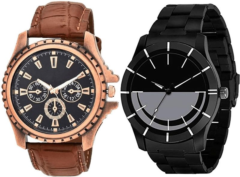 combo watch Analog Watch - For Girls New Fancy Analogue Brown And Black Color Boys And Men Watch - B110-B108 (Combo Of 2 )