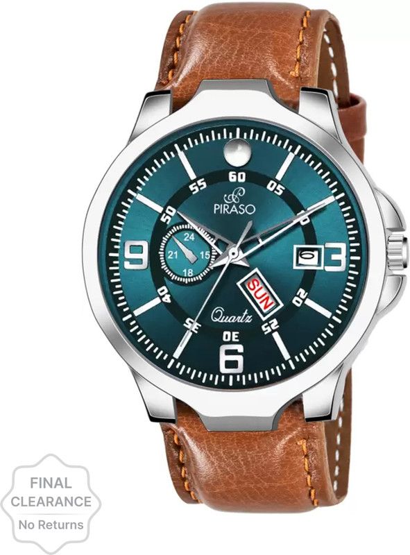 ANALOG DAY AND DATE WORKING BLUE DIAL BROWN STRAP WATCH FOR MEN & BOYS Analog Watch - For Men D&D P95419 BLUE