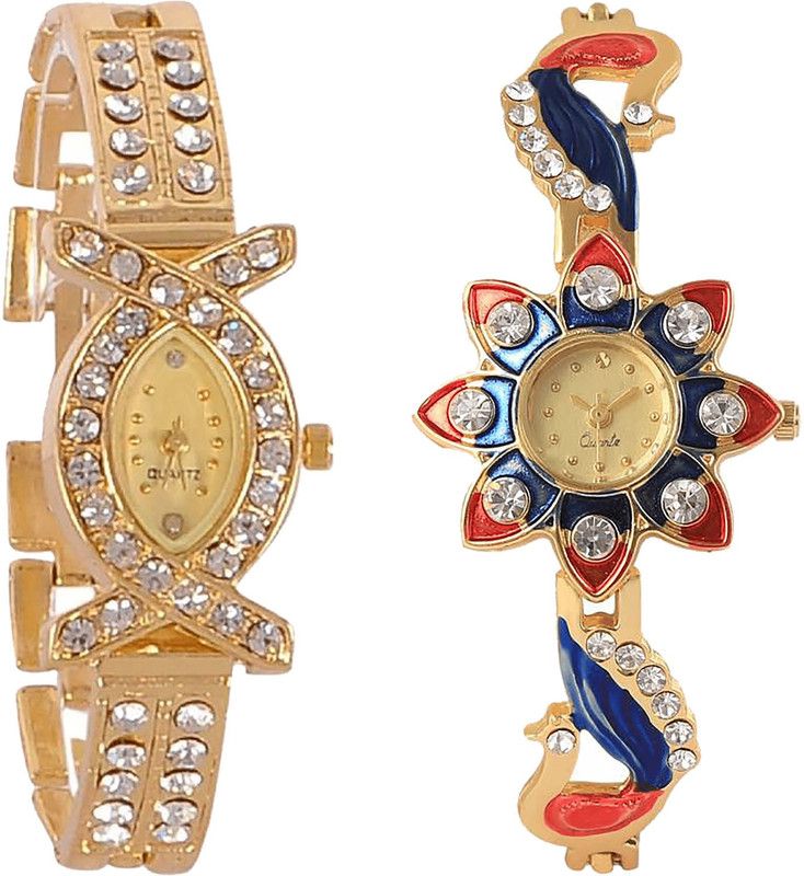 combo watch Analog Watch - For Girls Classical Chronograph Analogue Gold Color Girls And Women Watch - G125-G118 (Combo Of 2 )