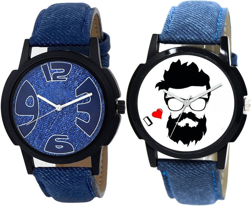 combo watch Analog Watch - For Girls Classical Party Wedding Beard Style Analogue Blue Color Boys And Men Watch - B9-B12 (Combo Of 2 )