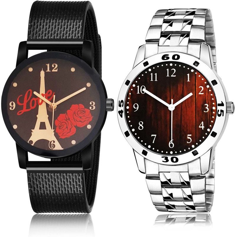 combo watch Analog Watch - For Men Latest Valentine I Love You And Wood Texture Chain 2 Watch Combo For Boys And men - BRM11-B660