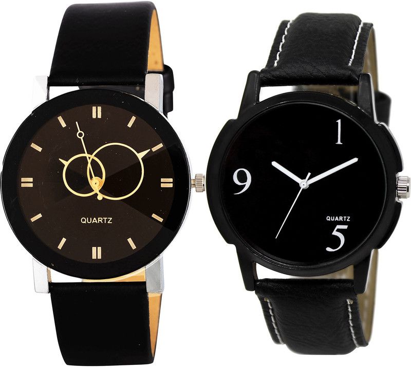 combo watch Analog Watch - For Girls Modern Traditional Geometric Design Analogue Black Color Boys And Men Watch - B135-BL46.6 (Combo Of 2 )