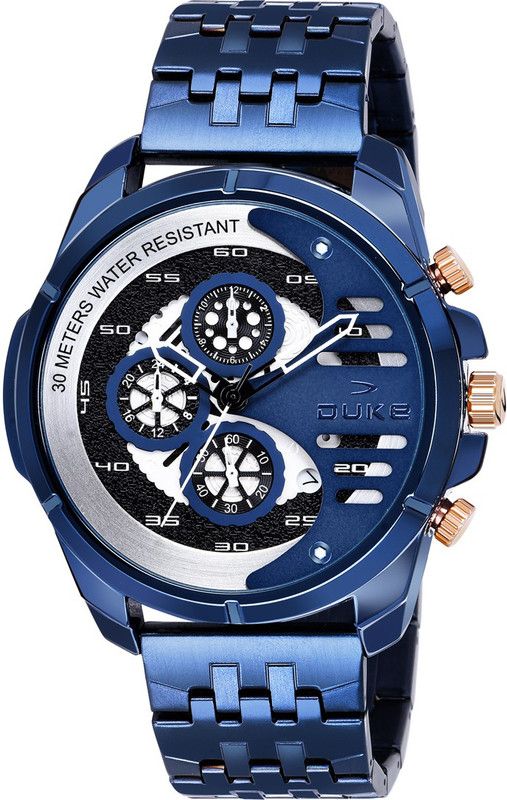 Blue, Black & Silver Chronograph Dial with Mesh Blue chain Strap Analog Watch - For Men DK4010CRM02C