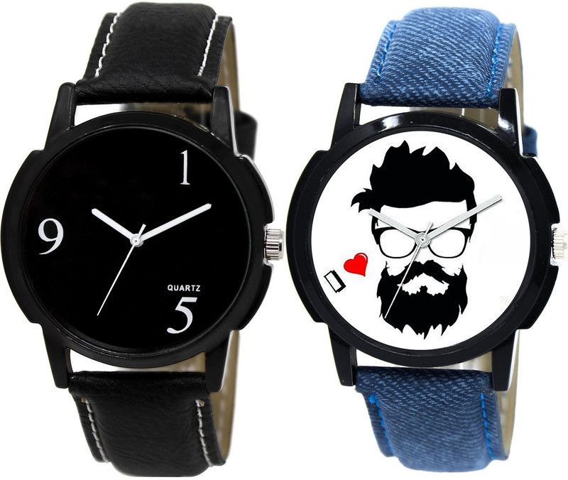 combo watch Analog Watch - For Girls New Italian Designer Beard Style Analogue Black And Blue Color Boys And Men Watch - BL46.6-B12 (Combo Of 2 )
