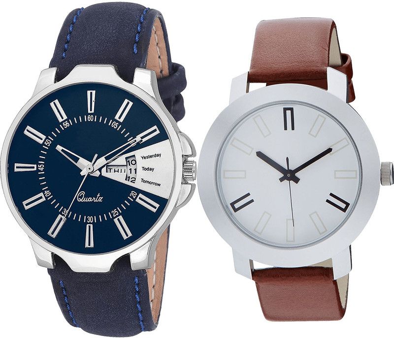 combo watch Analog Watch - For Girls Classical Wrist Day And Date Analogue Blue And Brown Color Boys And Men Watch - BL46.23-B44 (Combo Of 2 )