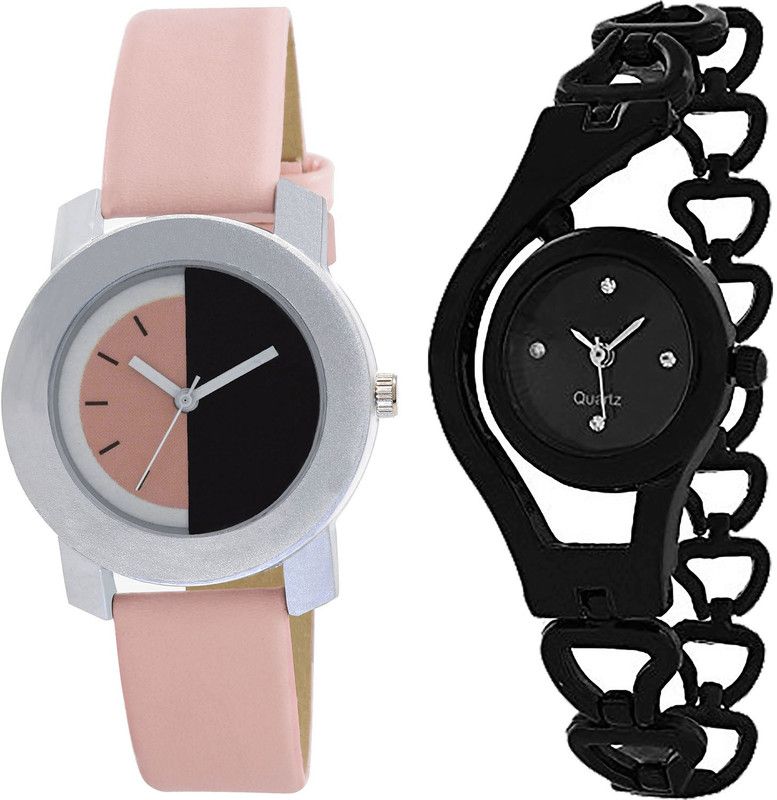 combo watch Analog Watch - For Girls New Collection Chain Analogue Pink And Black Color Girls And Women Watch - G400-G68 (Combo of 2 )